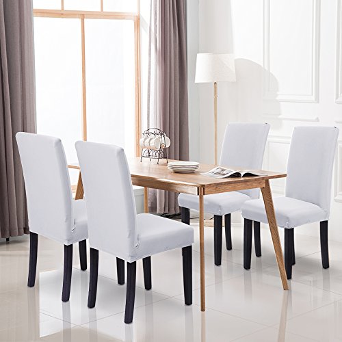 SaintderG® Fundas para sillas Pack de 4 Fundas sillas Comedor, Lavable Extraíble Funda, Muy fácil de Limpiar, Duradera Modern Bouquet de la Boda, Hotel, Decor Restaurante (Blanco, Pack de 4)
