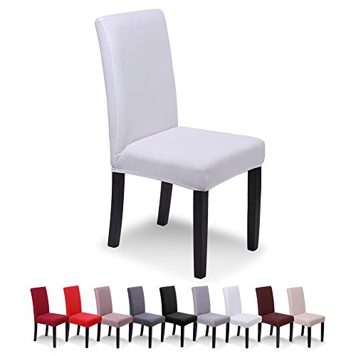 SaintderG® Fundas para sillas Pack de 4 Fundas sillas Comedor, Lavable Extraíble Funda, Muy fácil de Limpiar, Duradera Modern Bouquet de la Boda, Hotel, Decor Restaurante (Blanco, Pack de 4)