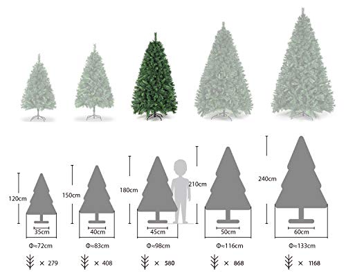 SALCAR Árbol de Navidad de 180 cm, Árbol Artificial con 580 Puntas, ignífugo, Abeto, construcción rápida Incl. Soporte para árbol de Navidad, Navidad decoración Verde 1.8 m