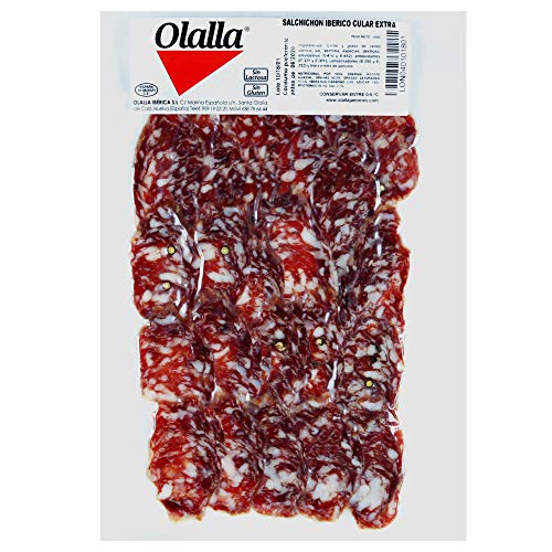 Salchichon Iberico Cular Loncheado - Embutidos Ibericos de Bellota Pata Negra - Envasados al Vacio - Aroma Intenso Textura Jugosa con un Punto Perfecto de Pimienta Negra y Otras Especias - 100 gr
