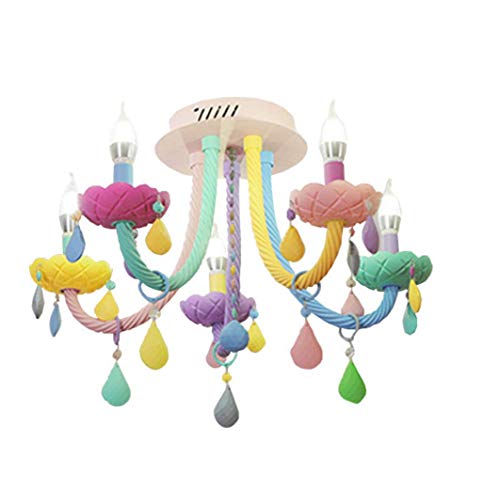 Sallypan Modern Sweet Sweet Chandeliers E14 Macaron Colorido Droplight Niños Dormitorio Princesa Decoración Lustre Lámpara de Cristal,5head