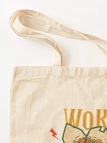 Saltandlaceintimates Funny Spicy Food Oriental Wok Asian Typography Roll Tote Cotton Very Bag | Bolsas de supermercado de lona Bolsas de mano con asas Bolsas de algodón duraderas