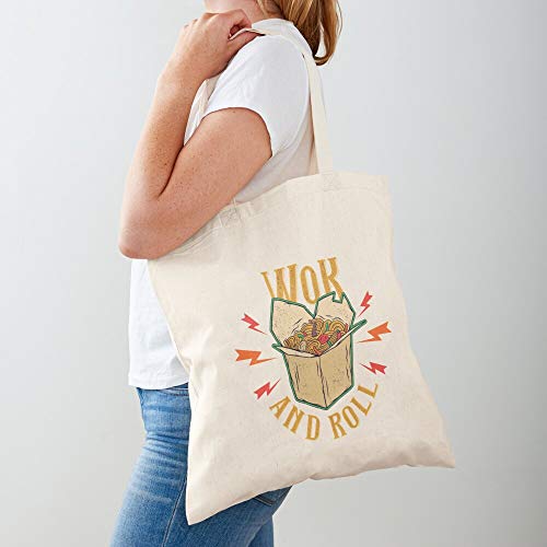 Saltandlaceintimates Funny Spicy Food Oriental Wok Asian Typography Roll Tote Cotton Very Bag | Bolsas de supermercado de lona Bolsas de mano con asas Bolsas de algodón duraderas
