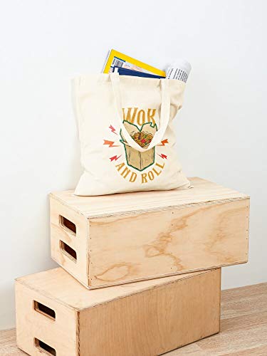 Saltandlaceintimates Funny Spicy Food Oriental Wok Asian Typography Roll Tote Cotton Very Bag | Bolsas de supermercado de lona Bolsas de mano con asas Bolsas de algodón duraderas