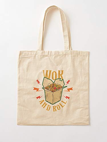 Saltandlaceintimates Funny Spicy Food Oriental Wok Asian Typography Roll Tote Cotton Very Bag | Bolsas de supermercado de lona Bolsas de mano con asas Bolsas de algodón duraderas