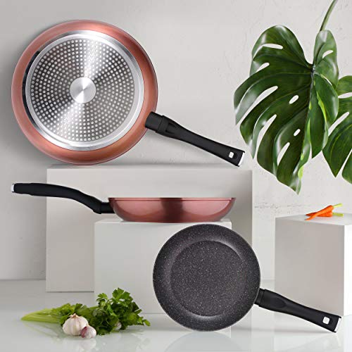 San Ignacio Batería de cocina 5 piezas acero inoxidable y set 3pcs sartenes Ø20/Ø24/Ø28, aluminio forjado, inducción