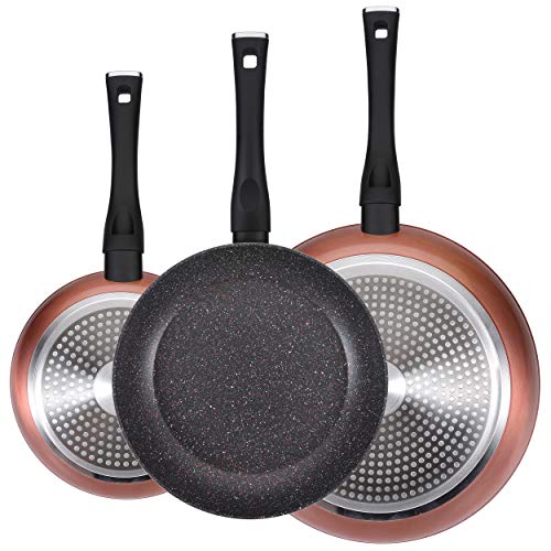San Ignacio Batería de cocina 5 piezas acero inoxidable y set 3pcs sartenes Ø20/Ø24/Ø28, aluminio forjado, inducción