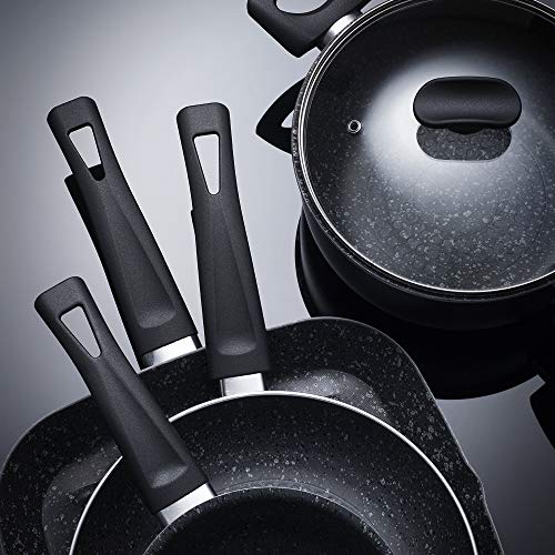 San Ignacio PK1625 Batería 6 Piezas Gourmet (4 cuerpos, 2 Tapas) más Utensilios de Cocina: Espumadera, rasera, Cuchara y cazo-colección Toledo, Aluminio