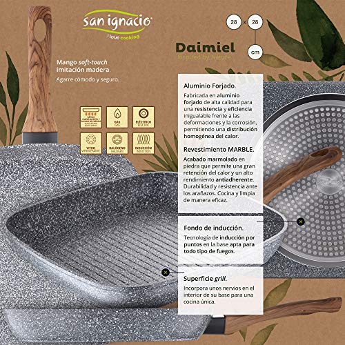 San Ignacio Set 2 Sartenes 18/22 y Asador Grill 28 x 28 cm, Daimiel, Aluminio Forjado, Inducción