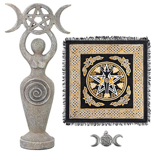 Sarimoire Altar de tela estatua de la diosa espiral triple de la luna Wicca Pentagram del pentáculo colgante altar Suministros Kit