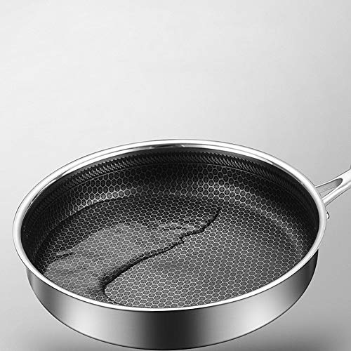 SartéN Antiadherente 28cm Antiadherente Sartén con Tapa de Acero Inoxidable Tortilla Fry Pan for cocción de Las Verduras Filetes Adecuado para La Cocina Diaria (Color : Silver, Size : 28cm)
