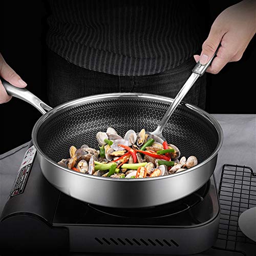 SartéN Antiadherente 28cm Antiadherente Sartén con Tapa de Acero Inoxidable Tortilla Fry Pan for cocción de Las Verduras Filetes Adecuado para La Cocina Diaria (Color : Silver, Size : 28cm)