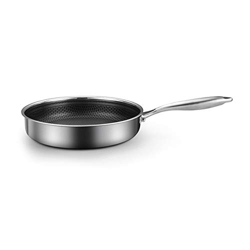 SartéN Antiadherente 28cm Antiadherente Sartén con Tapa de Acero Inoxidable Tortilla Fry Pan for cocción de Las Verduras Filetes Adecuado para La Cocina Diaria (Color : Silver, Size : 28cm)