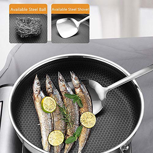 SartéN Antiadherente 28cm Antiadherente Sartén con Tapa de Acero Inoxidable Tortilla Fry Pan for cocción de Las Verduras Filetes Adecuado para La Cocina Diaria (Color : Silver, Size : 28cm)
