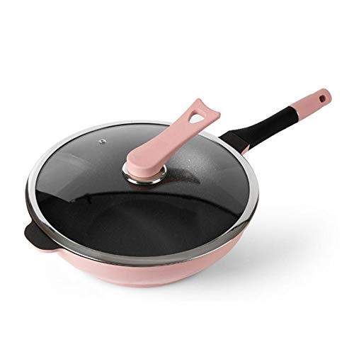 SartéN Antiadherente 32cm Antiadherente sartén sartén Cocinar la Cacerola for cocinar for freír Fácil Limpieza Adecuado para La Cocina Diaria (Color : Pink, Size : 32cm)