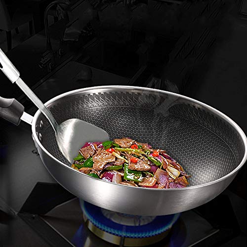 SartéN Antiadherente Freír sartén Antiadherente de 31 cm Abierto sartén for cocinar for freír Fácil Limpieza Adecuado para La Cocina Diaria (Color : Silver, Size : 31cm)