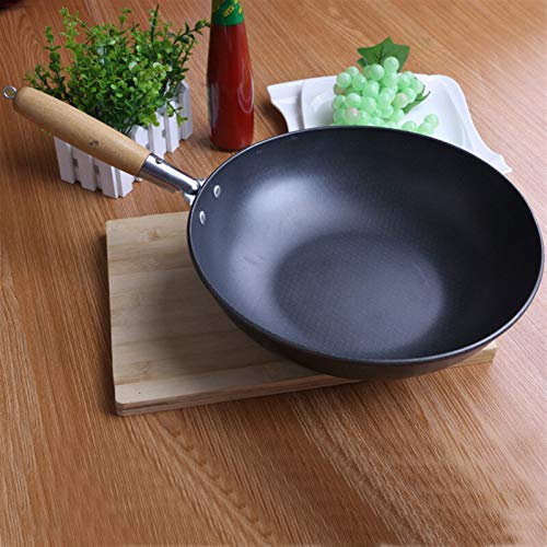 Sartén casero de gama alta antiadherente de 30 cm mango de madera tradicional Wok Súper costo-efectivas huevos revueltos Pan-libres wok Sartenes (Color : 30cm)