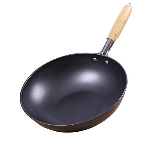 Sartén casero de gama alta antiadherente de 30 cm mango de madera tradicional Wok Súper costo-efectivas huevos revueltos Pan-libres wok Sartenes (Color : 30cm)