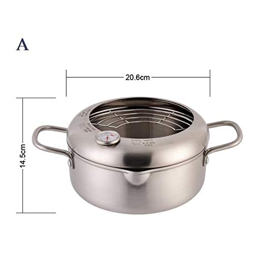 Sartén con termómetro de acero inoxidable olla freidora antiadherente con drenador tempura freidora utensilios de cocina,A