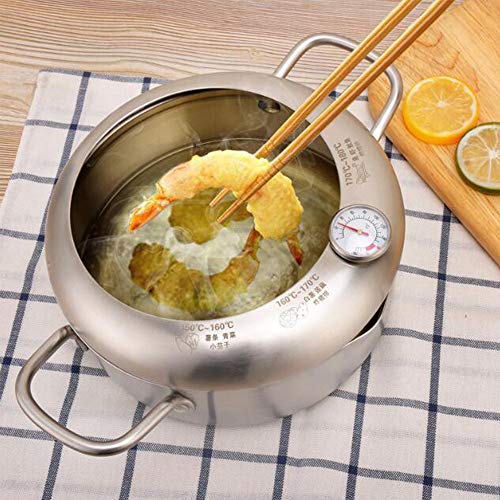 Sartén con termómetro de acero inoxidable olla freidora antiadherente con drenador tempura freidora utensilios de cocina,A