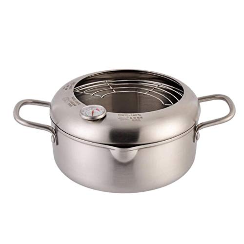 Sartén con termómetro de acero inoxidable olla freidora antiadherente con drenador tempura freidora utensilios de cocina,A