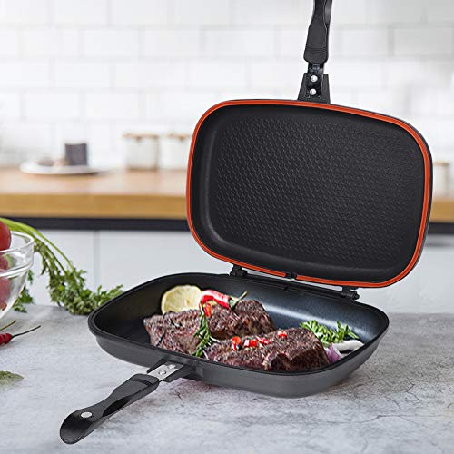 Sartén, Flip Sartén de doble cara, Barbacoa antiadherente Herramienta de cocina Utensilios de cocina Estufa con mango anti-escaldado