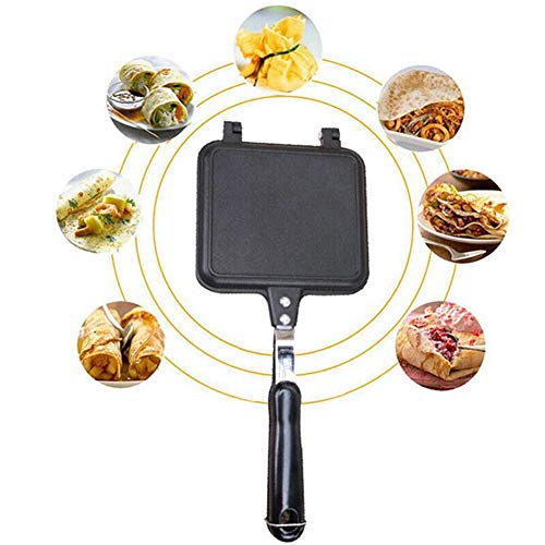 Sartén Para Parrilla Antiadherente Doble Cara, Sartén Para Tortilla Portátil Sartén Cuadrada Sartén Gigante Utensilios De Cocina Para Interiores Y Exteriores,Negro