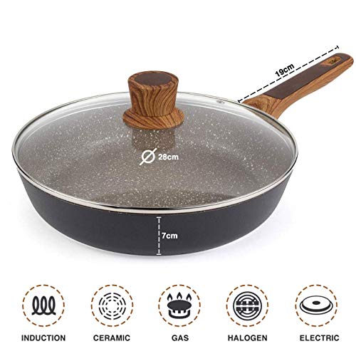 Sartenes induccion con tapa antiadherentes vitroceramica cacerolas sarten de piedra granito - 28cm