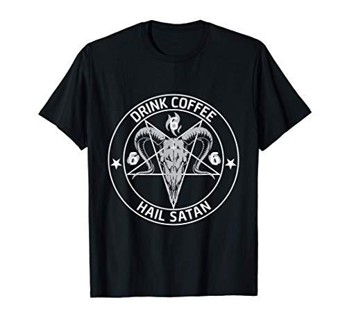 Satánico Cabra Pentagrama Cráneo Bebida Café Granizo Satanás Camiseta