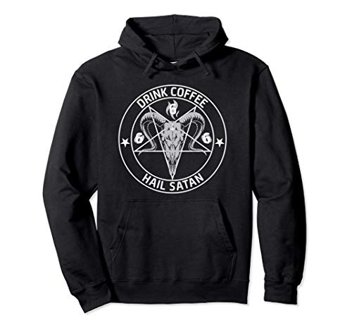 Satánico Cabra Pentagrama Cráneo Bebida Café Granizo Satanás Sudadera con Capucha