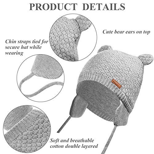 SATINIOR Conjunto de Guantes Sombrero de Bebé Gorro de Orejera de Invierno en Forma de Oso Guantes de Punto de Completos Dedos para Niños Niñas