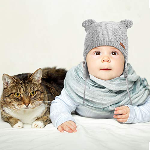 SATINIOR Conjunto de Guantes Sombrero de Bebé Gorro de Orejera de Invierno en Forma de Oso Guantes de Punto de Completos Dedos para Niños Niñas