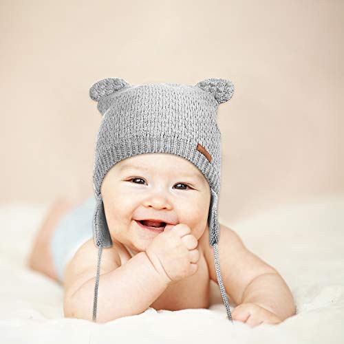 SATINIOR Conjunto de Guantes Sombrero de Bebé Gorro de Orejera de Invierno en Forma de Oso Guantes de Punto de Completos Dedos para Niños Niñas