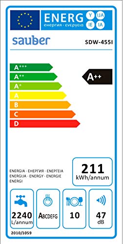 Sauber - Lavavajillas 45 cm SDW455I A++ 10 cubiertos - Inox - 3 bandejas