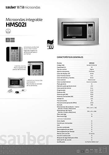 Sauber - Microondas con grill integrable HMS02I - 20 litros - Acero inoxidable