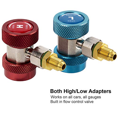 SAVITA Aire del Coche Juego de Herramientas, AC R134A Acopladores rápidos Adaptadores Puede Tocar con Adaptador de Tanque por 1/4 Pulgadas y 1/2 Pulgadas Montaje AC Manguera de medición