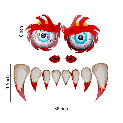 SAVITA Cara de Monstruo de Halloween Doble Cara Impermeable PVC Stickers Decal Archway Puerta de Garaje Decoración con Colmillos y Ojos y Ventanas de la Nariz