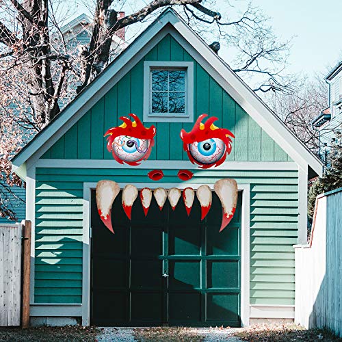 SAVITA Cara de Monstruo de Halloween Doble Cara Impermeable PVC Stickers Decal Archway Puerta de Garaje Decoración con Colmillos y Ojos y Ventanas de la Nariz