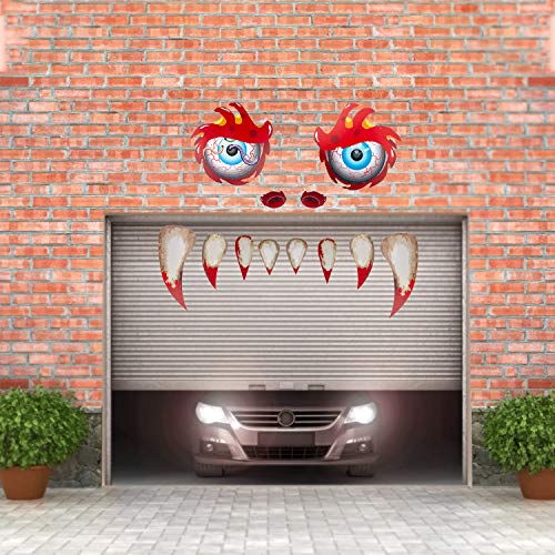 SAVITA Cara de Monstruo de Halloween Doble Cara Impermeable PVC Stickers Decal Archway Puerta de Garaje Decoración con Colmillos y Ojos y Ventanas de la Nariz