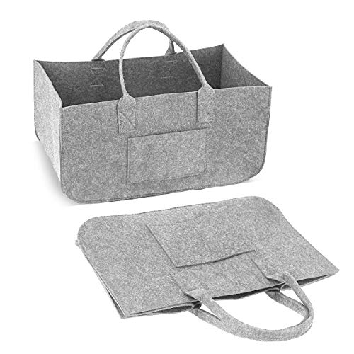 SAWAKE 2Pcs Bolsa de Fieltro Reutilizable, Cesta Fieltro para Leña Plegable Cesta de almacenaje,Bolsa para Compras, Madera, Juguetes, Periódicos, Ropas ——50cm * 25cm * 25cm(Gris)