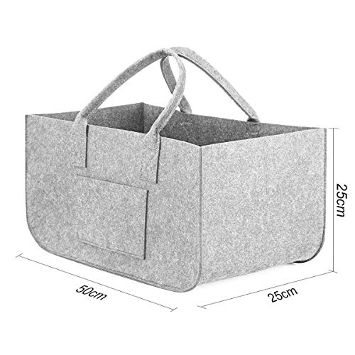 SAWAKE 2Pcs Bolsa de Fieltro Reutilizable, Cesta Fieltro para Leña Plegable Cesta de almacenaje,Bolsa para Compras, Madera, Juguetes, Periódicos, Ropas ——50cm * 25cm * 25cm(Gris)