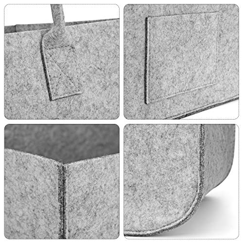 SAWAKE 2Pcs Bolsa de Fieltro Reutilizable, Cesta Fieltro para Leña Plegable Cesta de almacenaje,Bolsa para Compras, Madera, Juguetes, Periódicos, Ropas ——50cm * 25cm * 25cm(Gris)