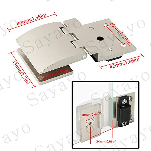 Sayayo - Bisagra de vidrio de 90 grados para puerta de cristal, escaparate de vidrio, armario o puerta montado en la pared, adaptativo 6-12 mm, 2 unidades, acero inoxidable cepillado acabado