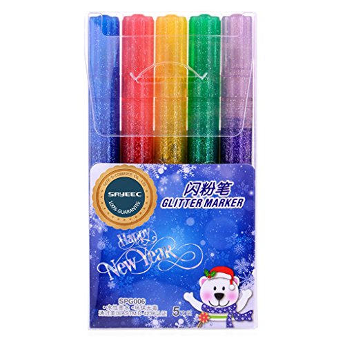 SAYEEC 5 rotuladores brillantes con purpurina para colorear, rotuladores para hacer tarjetas de bricolaje, dibujar, colorear, álbum de fotos, regalo de cumpleaños, tarjeta de agradecimiento
