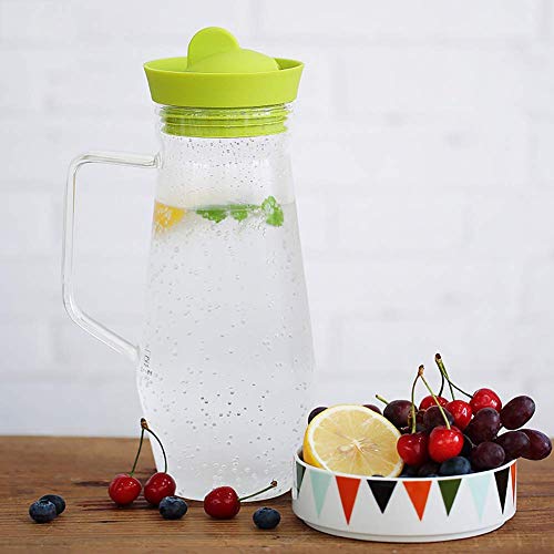 SBDLXY Jarra, Jarra de Vidrio con Tapa de 1,3 litros, Jarra de Agua fría/Caliente con asa, Jarra de Vidrio de borosilicato para té Helado casero, Leche, café y Jugo, Cepillo y Posavasos incluidos