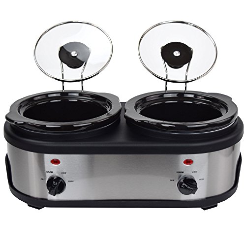 SC-3.0L OV Chef 2 x 1,5 litros Slow Cooker con función para mantener el calor, cristal de seguridad y cuenco interior extraíble de cerámica, acero inoxidable