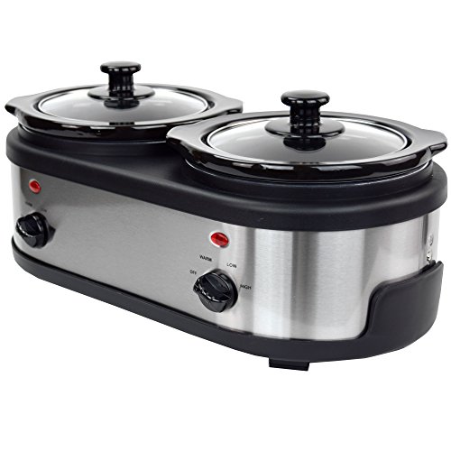 SC-3.0L OV Chef 2 x 1,5 litros Slow Cooker con función para mantener el calor, cristal de seguridad y cuenco interior extraíble de cerámica, acero inoxidable