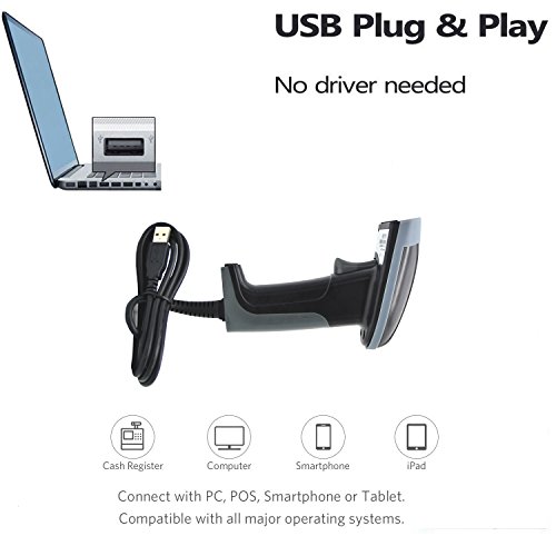 Scanner de código de Barras Orchidtent, Lector de código de Barras de Mano con conexión de Cable de Alta Velocidad Compatible con POS iOS para PC portátil y teléfonos Android