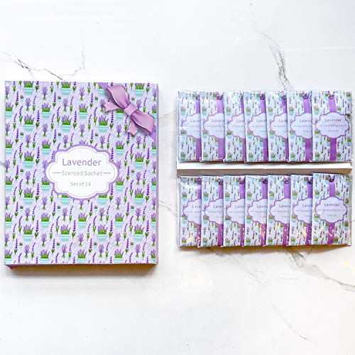 SCENTORINI Set de 14 Bolsita Perfumados de Lavanda sobre Aromántoco Deshumidificador y Ambientador para Cajones y Armarios, Ropa de Bebé, Zapatero, Maleta Regalos para Cumpleaños San Valentin