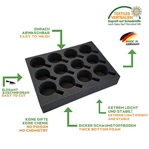 SCHAUMEX® - Soporte de Espuma para Tazas, Vasos o Copas - para acampadas, caravanas y Barcos - Fabricado en Alemania - con homologación Oeko-Tex - con Espacio para 12 Piezas